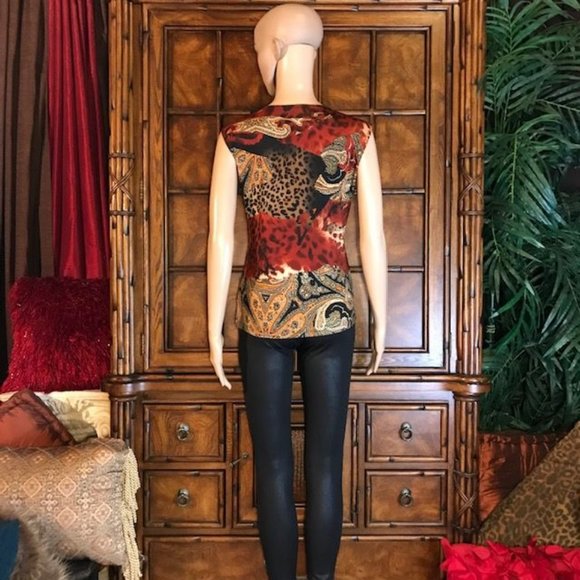 Grecian Multi Print Drape Front Sleeveless Top - Picture 4 of 12